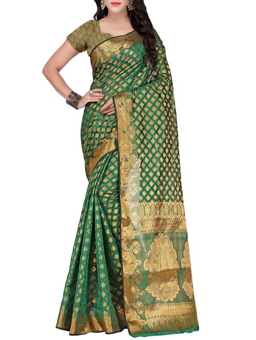 green silk blend banarasi saree with blouse - 14469414 - Standard Image - 1