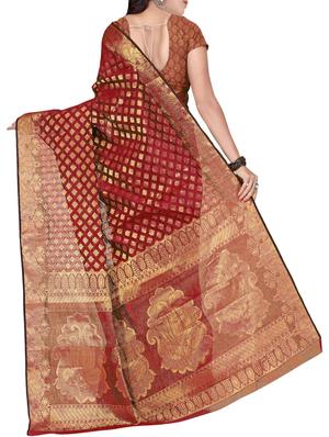 maroon silk banarasi saree with blouse - 14469415 - Standard Image - 2