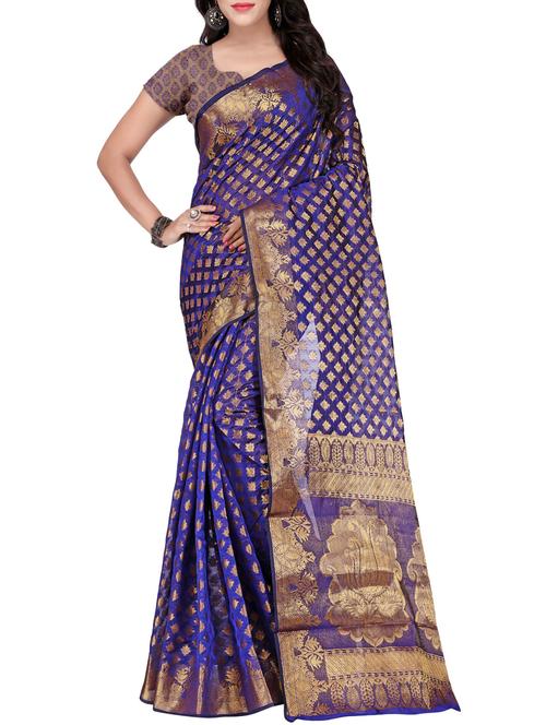 blue silk blend banarasi saree with blouse - 14469416 - Standard Image - 1