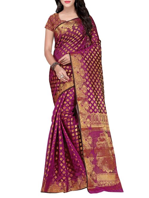 pink silk blend banarasi saree with blouse - 14469417 - Very Small Image - 1