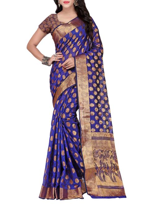 blue silk blend banarasi saree with blouse - 14469419 - Very Small Image - 1