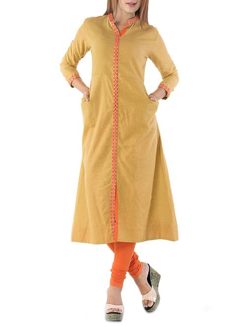 yellow cotton a-line kurta - 14469604 - Very Small Image - 1