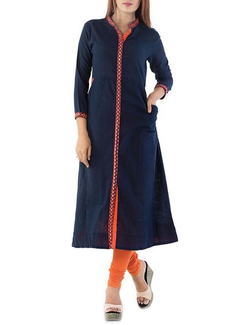 blue cotton a-line kurta - 14469605 - Very Small Image - 1