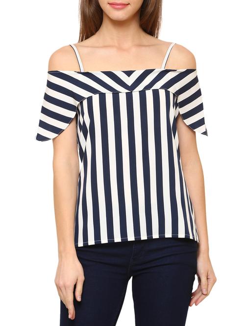 Navy blue striped top - 14469619 - Standard Image - 1