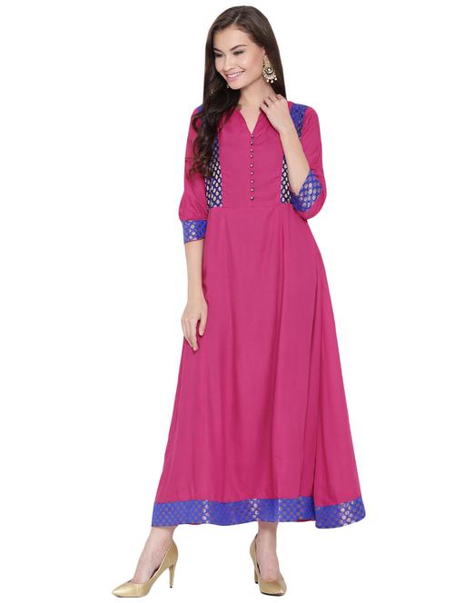 pink rayon flared kurta - 14469623 - Very Small Image - 1