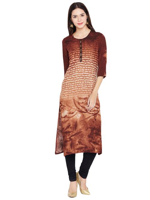 brown rayon straight kurta - 14469628 - Very Small Image - 1