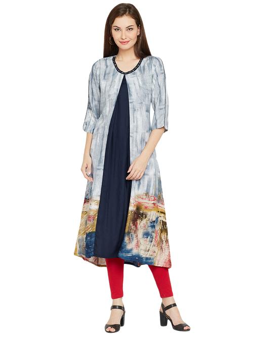 blue rayon a-line kurta - 14469665 - Very Small Image - 1