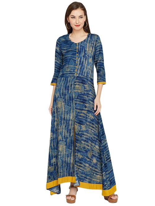 blue rayon a-line kurta - 14469679 - Very Small Image - 1