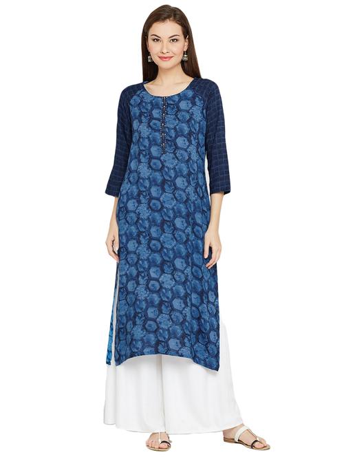 blue rayon straight kurta - 14469681 - Very Small Image - 1