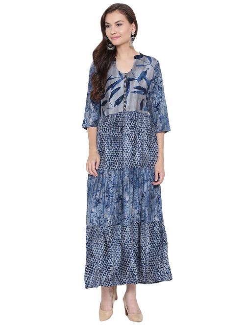 blue rayon tiered kurta - 14469684 - Very Small Image - 1