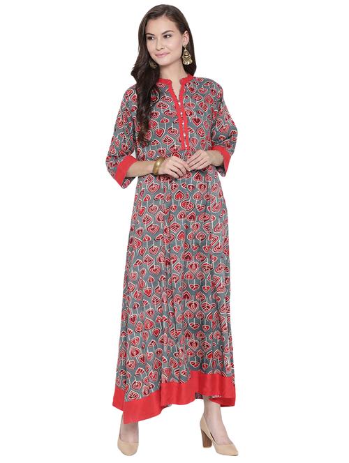 Grey rayon fusion kurta - 14469692 - Very Small Image - 1