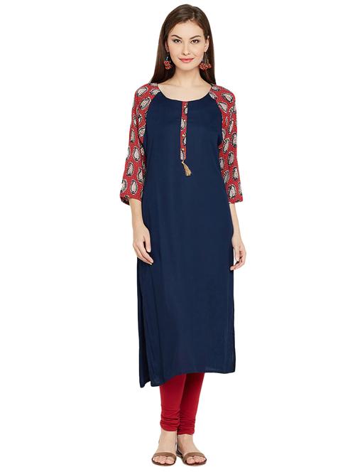 blue rayon straight kurta - 14469693 - Very Small Image - 1