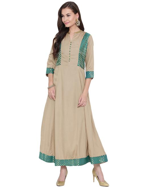 beige rayon flared kurta - 14469708 - Very Small Image - 1