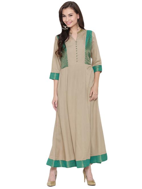 beige rayon flared kurta - 14469709 - Very Small Image - 1