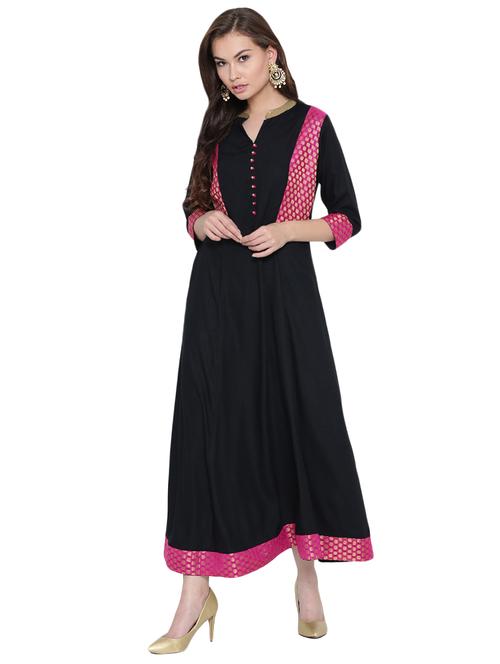 Black rayon layered kurta - 14469712 - Very Small Image - 1