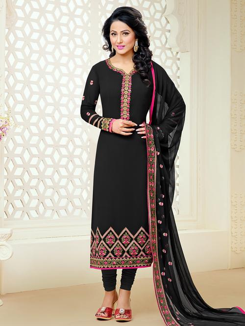 black georgette churidaar suit dress material - 14469739 - Very Small Image - 1