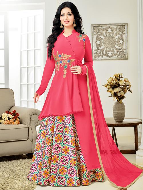 pink georgette skirt suit dress material - 14469743 - Very Small Image - 1