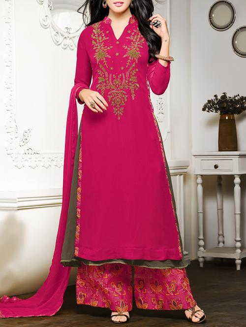 pink georgette palazzo suits dress material - 14469753 - Very Small Image - 1