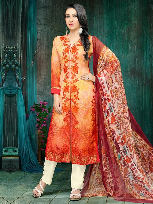 multi colored georgette straight pant suits dress material - 14469764 - Very Small Image - 1