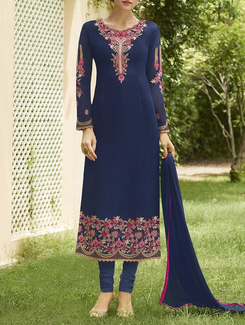 blue georgette churidaar suit dress material - 14469797 - Very Small Image - 1