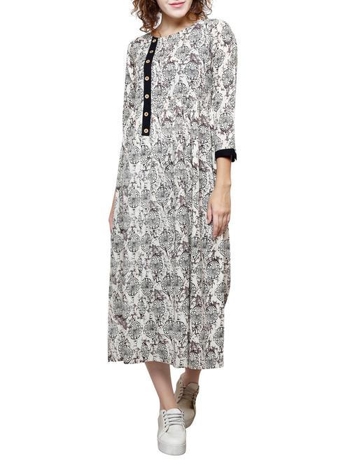 Grey cotton a-line kurta - 14469834 - Standard Image - 1