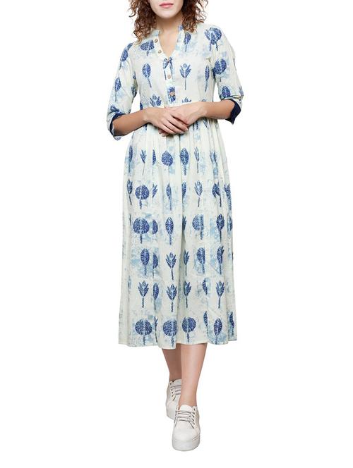 blue cotton flared kurta - 14469835 - Standard Image - 1