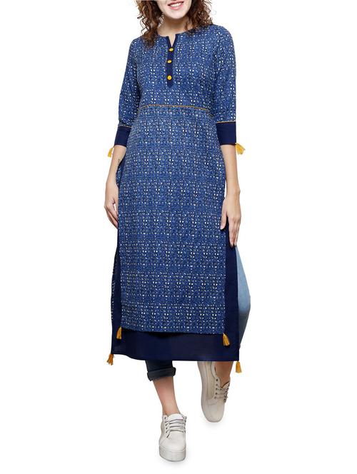 blue cotton layered kurta - 14469848 - Very Small Image - 1