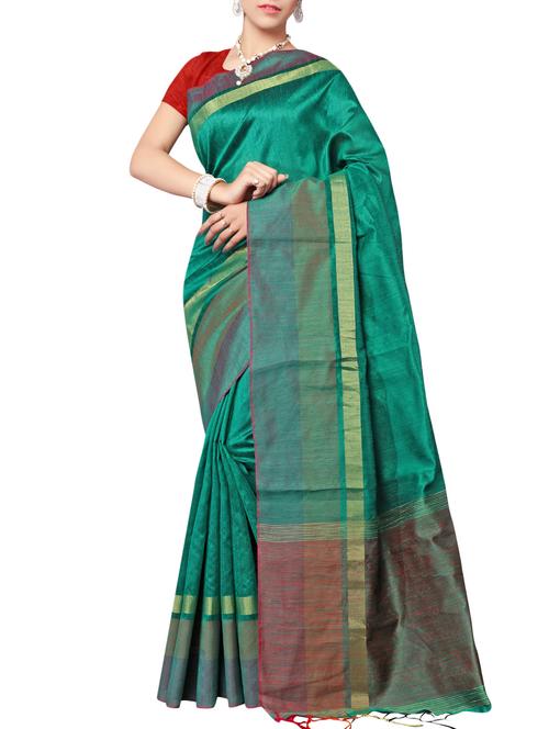 green bordered saree with blouse - 14469855 - Very Small Image - 1