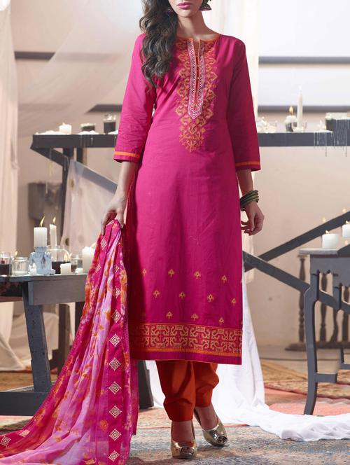 pink cotton straight pant suits unstitched suit - 14469943 - Very Small Image - 1