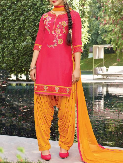 pink cotton patiyala suits unstitched suit - 14469954 - Very Small Image - 1