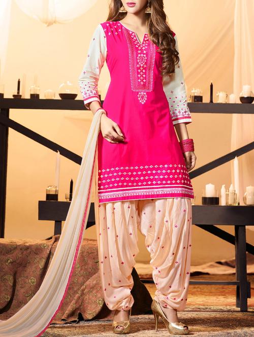 pink cotton patiyala suits unstitched suit - 14469963 - Very Small Image - 1