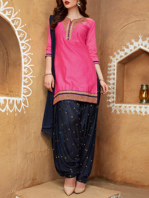 pink cotton patiyala suits unstitched suit - 14469977 - Very Small Image - 1