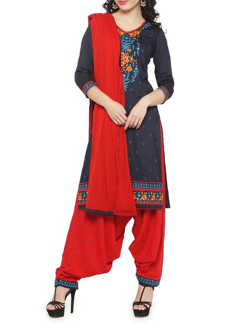 blue cotton patiyala suits unstitched suit - 14469993 - Very Small Image - 1