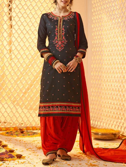 black cotton patiyala suits unstitched suit - 14469995 - Very Small Image - 1