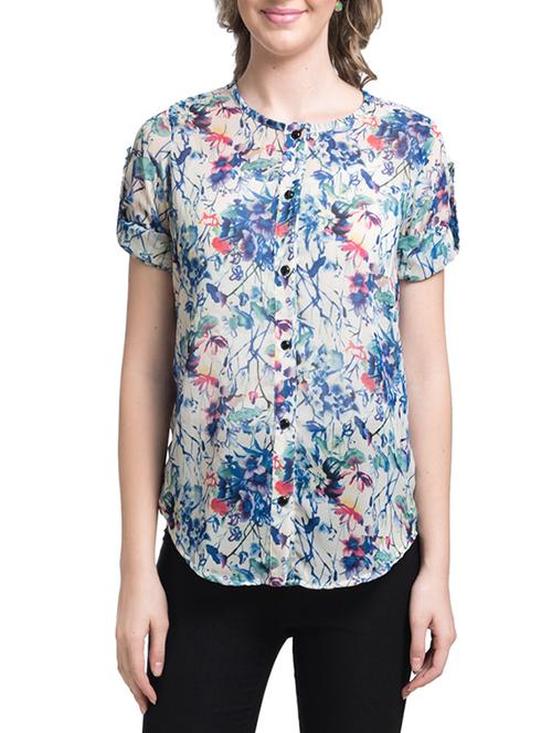blue printed crepe top - 14470046 - Standard Image - 1