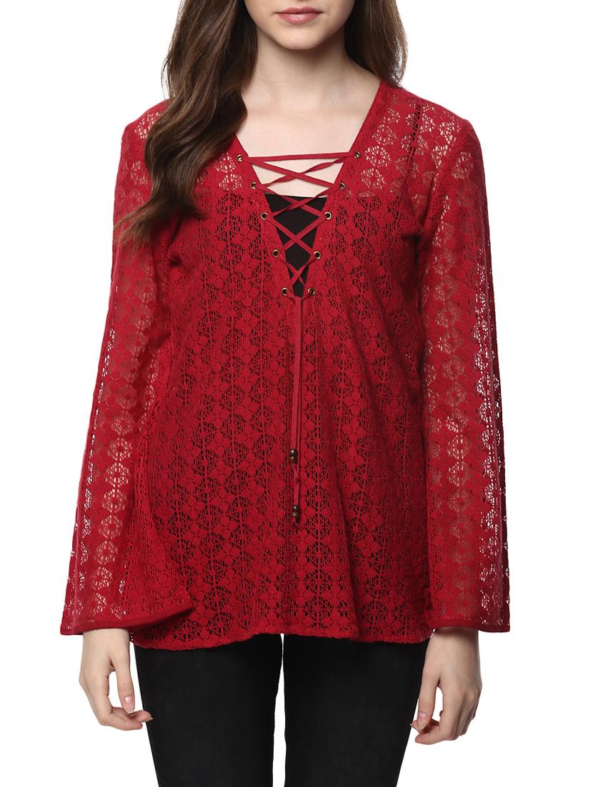 Maroon Bell Sleeved Top - 14470282 - Zoom Image - 1