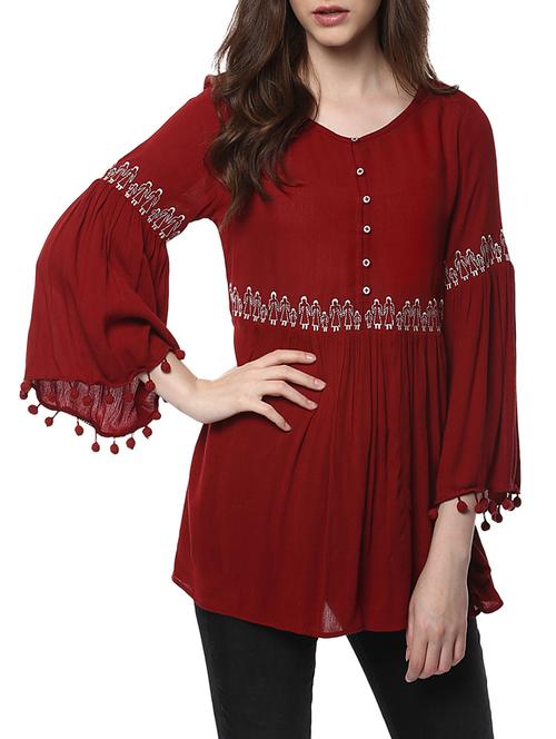 Maroon solid top - 14470288 - Standard Image - 1