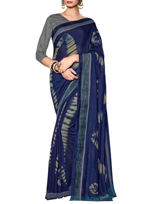 blue cotton silk printed saree with blouse - 14470418 - Very Small Image - 1