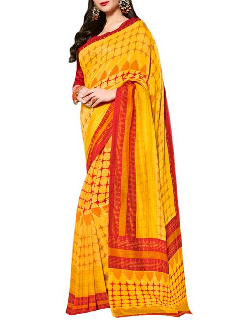yellow cotton silk printed saree with blouse - 14470420 - Very Small Image - 1