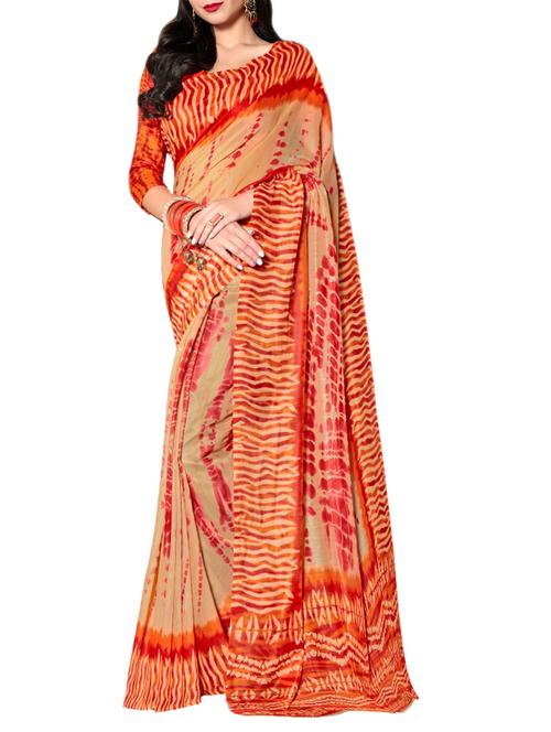 orange cotton silk printed saree with blouse - 14470422 - Very Small Image - 1