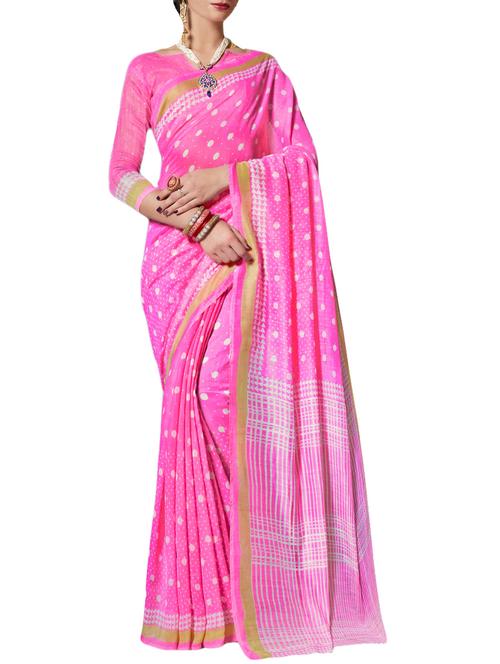 pink cotton silk printed saree with blouse - 14470425 - Very Small Image - 1