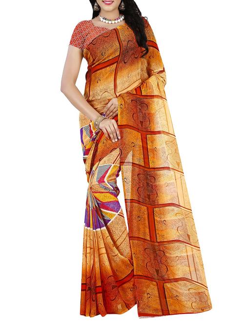 orange faux georgette printed saree - 14470453 - Very Small Image - 1