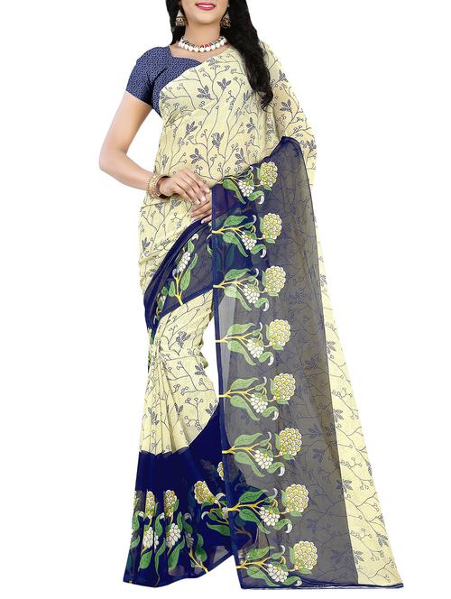 beige faux georgette printed saree - 14470456 - Very Small Image - 1