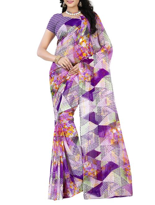 purple faux georgette printed saree - 14470457 - Very Small Image - 1