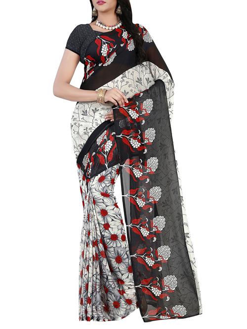 black faux georgette printed saree - 14470485 - Very Small Image - 1