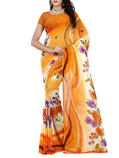 orange faux georgette printed saree - 14470492 - Very Small Image - 1