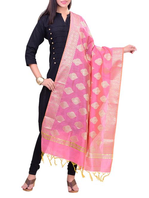pink cotton blend woven dupatta - 14470501 - Very Small Image - 1