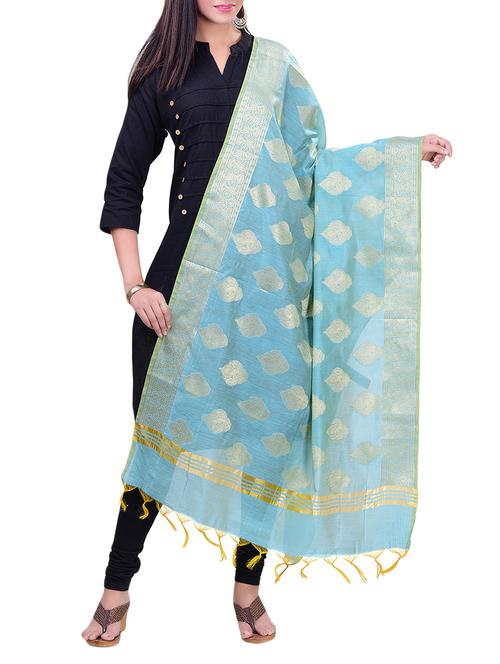 sku blue cotton blend woven dupatta - 14470503 - Very Small Image - 1