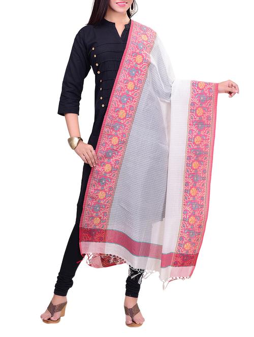 white cotton blend woven dupatta - 14470516 - Very Small Image - 1