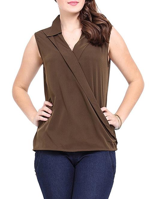 brown crepe asymmetric top - 14470616 - Very Small Image - 1